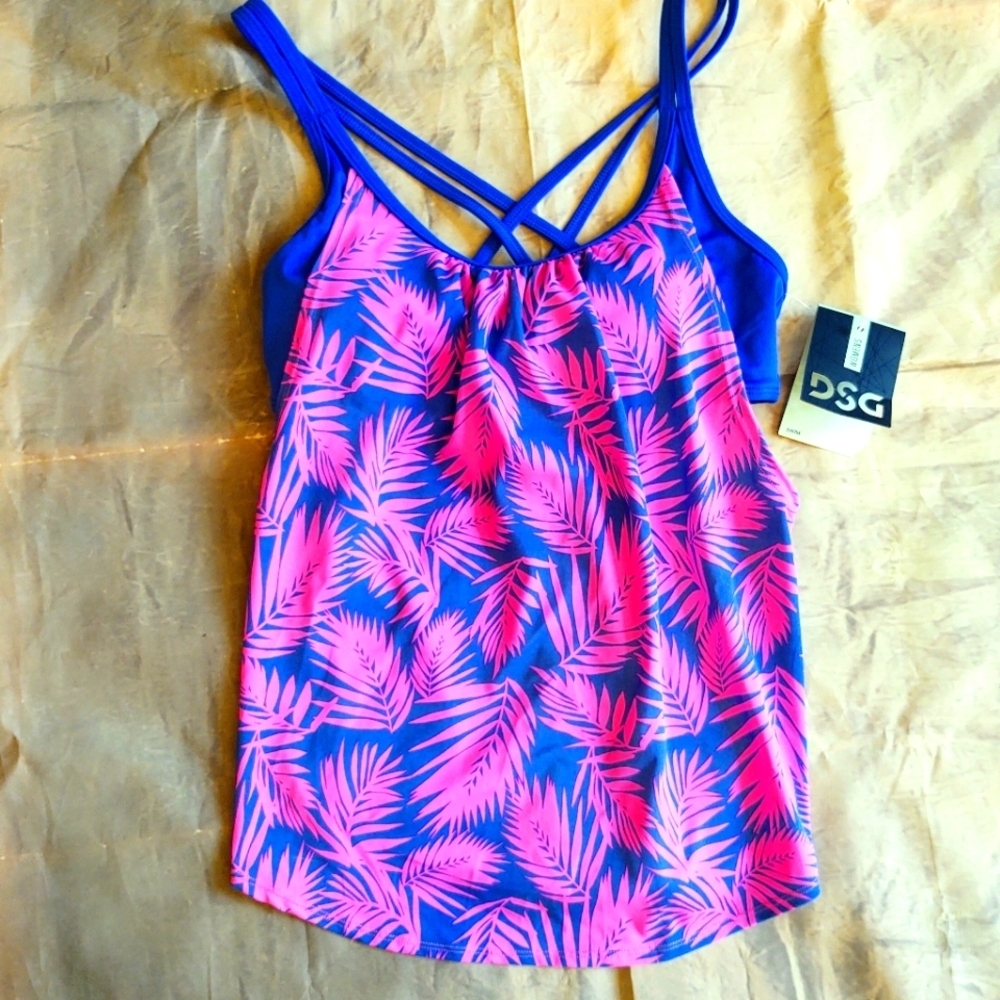 DSG Dick's Tankini Palm Tree Leaves Top NWT